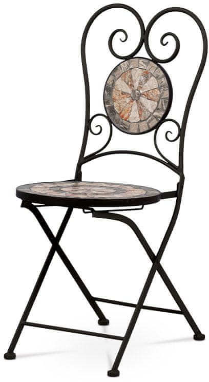 Autronic Záhradná stolička, keramická mozaika, kovová konštrukcia, čierny matný lak JF2226 - 1ks